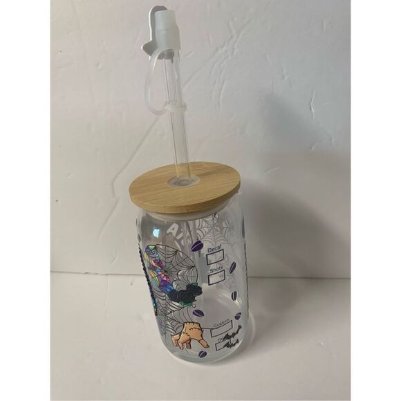 Handmade Beer can shaped glass cup with Bamboo lid, straw topper, Wednesday - Picture 7 of 11